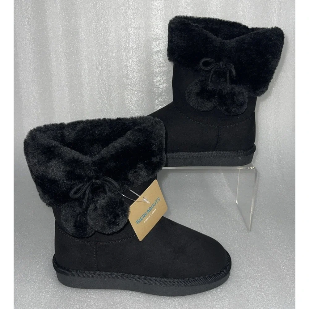 Thereabouts Willa Flat Heel Black‎ Winter Boots Faux Fur Girls Size 12 NEW